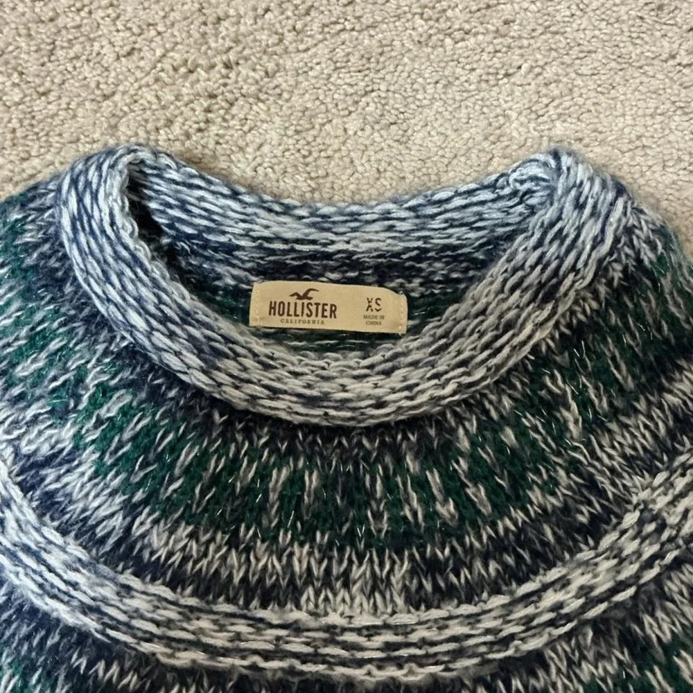 Hollister Marled Cable Knit Mock Neck Sweater‎ Womens XS Blue Green Metallic